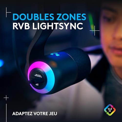 Logitech G Yeti GX Microphone Gaming RVB Dynamique avec LIGHTSYNC, USB prêt à l’Emploi pour Streaming, supercardioïde, pour PC/Mac - Noir