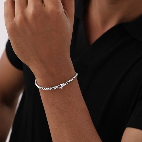 Image of TRUESILVER ACPL 925 Sterling Silver BIS Hallmarked Italian Oxidized Box Chain Bracelet for Men | Box Chain Biker Bracelet Jewelry Gift for Men (7.5, 8, 8.5, 9 Inches)