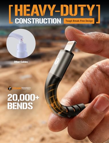 Image of ToughTested USB C to Lightning Cable 8FT - MFi Certified iPhone Fast Charger Cord, P.E.T. ArmorWeave Braided, 3AMPS Fast Charging Compatible iPhone 14 13 12 11 Pro Max X XS XR 8 7 6 Plus and More