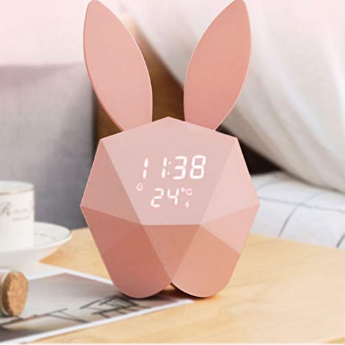 FFLJT I bambini Bunny sveglia Orologio da parete sveglio di luce di notte orologio da tavolo Wake Up Coniglio luce del fumetto Comodino lampada (Color : Pink) - Image 5