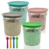 Turgorl Pint Containers and Lids Compatible with Ninja Creami Breeze NC100/NC200 Series Ice Cream Makers, 4 Pack of 16oz Pint Cups Replacement for NC101 NC201 NC201Q NC205A,BPA Free, Clear