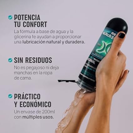 Excite Gel Lubricante Íntimo y Gel de Masaje Efecto Frío con Aloe Vera yAcido Hialurónico | Hidratante, Refrescante, Vegano y Compatible con Preservativos | 200 ml