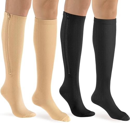 bropite Zipper Close Toe Compression Socks for Women and Men 2 Pairs Knee high 15-20mmHg for Walking Running Nurses Pregnancy