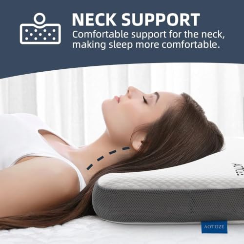 Image of HOMBOX Orthopaedic Memory Foam Pillow for Better Shoulder and Neck Support, White /Grey Fabric Queen Size, Pack of 01