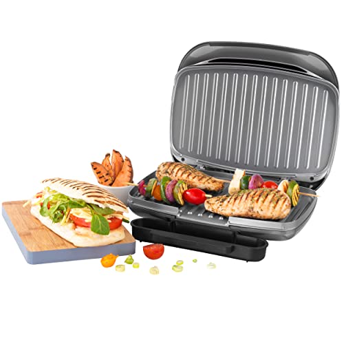 Salter EK4366 Electric Health Grill – Non-Stick Griddle Plate & Panini Press, Drip Tray, Automatic Temperature Control, Compact, Indoor Cooking With Little To No Oil, Toasted Sandwiches/Kebabs, Cosmos