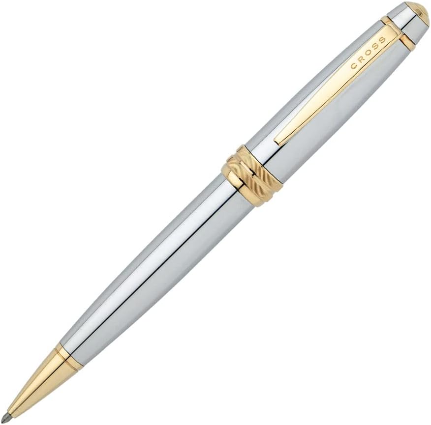 Bailey Refillable Click-Off Cap Plastic Ballpoint Pen with Chrome Finish and Gold-Plated Appointments, Medium Ballpoint, includes Premium Gift Box and Black Cartridge, 1 Pack, Medalist