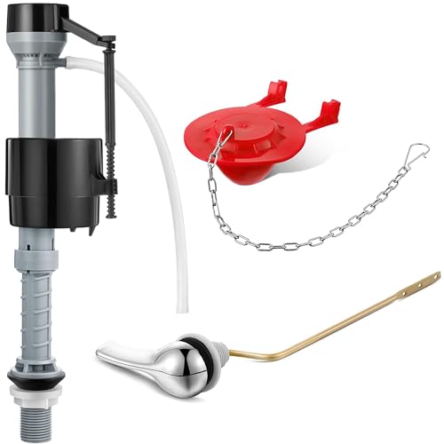 Universal Toilet Tank Replacement Kit - Includes Fill Valve,2-Inch Low Flow Rubber Flapper with Chain,Side Mount Flush Handle,Adjustable Water Level for Easy Installation (Red)