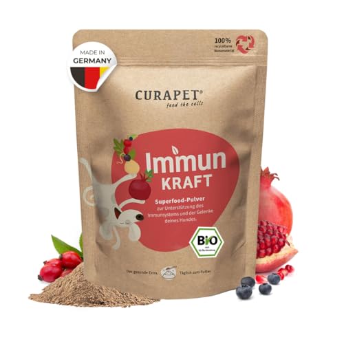 Bio Vitaminpulver für Hunde – CURAPET – zur ernährungsphysiologischen Unterstützung Einer ausgewogenen Fütterung, mit natürlichem Vitamin C, Antioxidantien & Superfoods – 200 g (bis zu 80 Portionen)