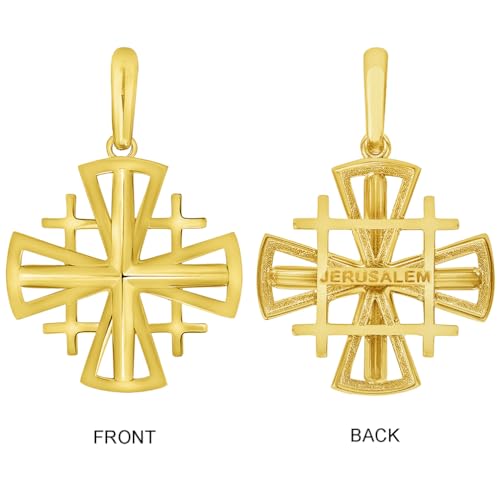 14k Yellow Gold Christian Crusaders Jerusalem Cross Pendant4