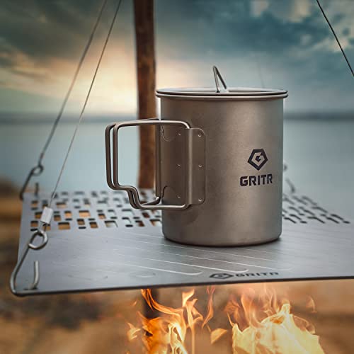Gritr Lightweight Titanium Multi-Purpose Mug 450 Ml (15.2 Oz) With Lid & Folding Handles For Camping, Backpacking, Picnic, Hiking, Outdoor Open Fire Cooking #TOP6