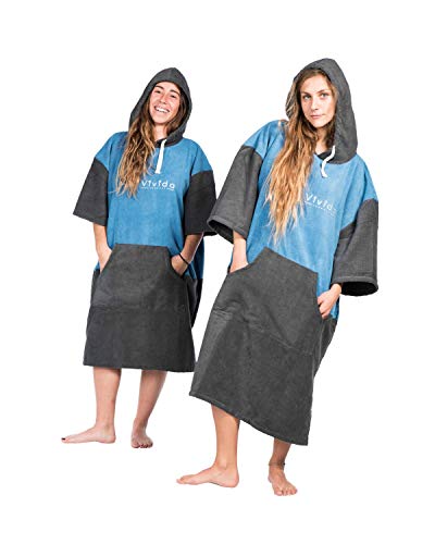 Vivida Lifestyle – Poncho Handtuch/Bade-Umhang, Quickdry Material und leicher Unterarm Zugang, Große Tasche mit Reisverschluss für die Sauna, den Strand, zum Surfen & Schwimmen, Tiefes Blau S/M