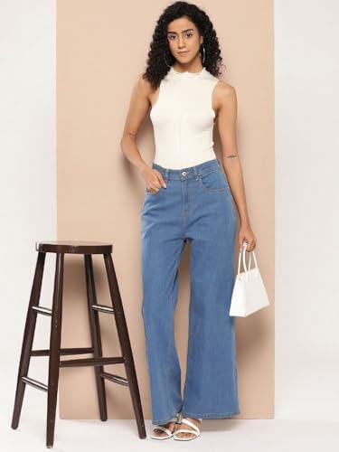 Image of Vogaan Women's High Waist Jeans || Flared Bell Bottom Bootcut Pants || Wide Leg Denim - Perfect for Travel, Party & Everyday Use