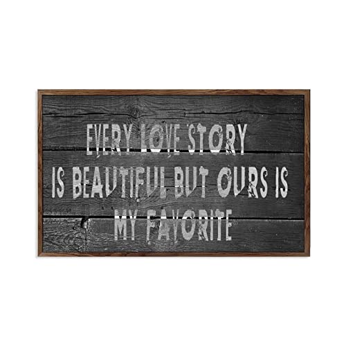 Panneau mural bois vintage Love Story cadre rustique 30x56 cm