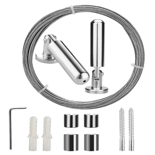 ZIOYANE Kit de tendedero de alambre de acero inoxidable con accesorios de instalación, alambre antihundimiento montado en la pared resistente para lavandería, cortinas de ducha, exhibición de fotos