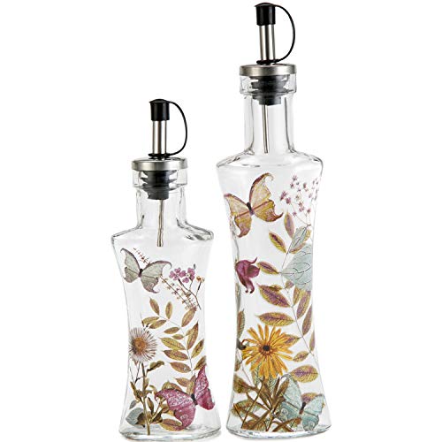 CEDAR HOME Olive Oil Bottle Set Glass Dispenser Vinegar Cruet with Stainless Steel Leak Proof Pourer Spout for Cooking or Salad Dressing, 2 Pack