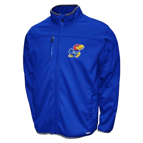 2Bhip NCAA Kansas University Jayhawks Adult Mens College Royal Blue Mock Neck Softshell Full Zip Coat Jackets