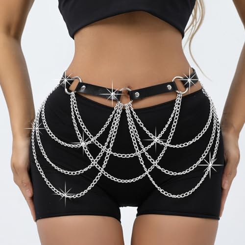REETAN Waist Chain Belt Fashion Black Punk Leather Rave accessories for women3