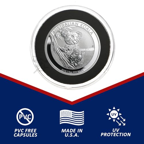 Black Cap Tube y 20 Porta Monedas Negros 36mm para 1/2oz Plata miniatura 2