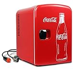 Coca Cola Mini Fridge for Bedroom Cosmatic Office 4L Small Refrigerator 6 Can Mini Refrigerator Dorm Fridge Portable Cooler 12V DC 110V AC Personal Travel Refrigerator Snacks Drinks Red