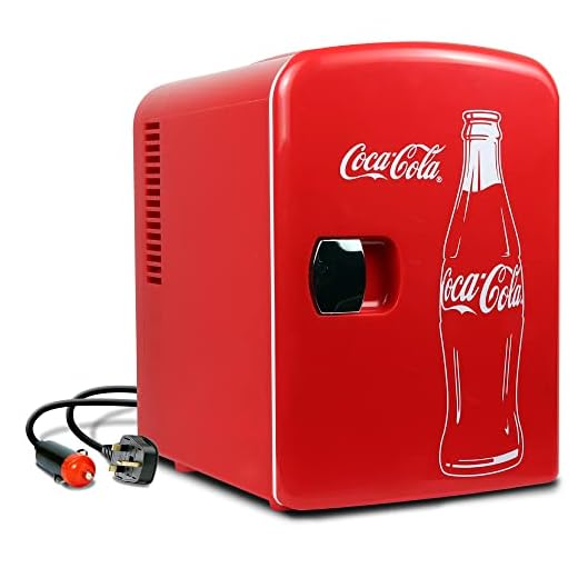 Coca-Cola Classic Coke Bottle 4L Mini Fridge w/ 12V DC and 110V AC Cords, 6 Can Portable Cooler, Personal Travel Refrigerator for Snacks Lunch Drinks Cosmetics, Desk Home Office Dorm, Red