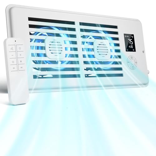 KLYRO Register Booster Fan for 4” x 10” Register Holes, Vent Fan with DIY Scent Diffuser, Quiet 10-Speeds Smart Heating Cooling AC Booster, Remote & Smart LCD for Home