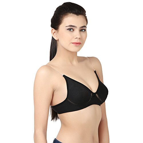 Image of Wirefree Non-Padded T-Shirt Bra Panty Set with Detachable Transparent Straps for Women /Girls.