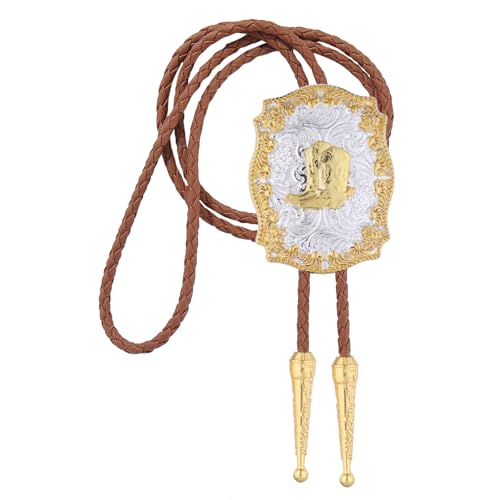 Image of GelConnie Brown Bolo Tie for Men Women Western Ties Mens Gold Bolo Tie Rodeo Cowboy Leather Necktie Cowgirl Tie Wedding