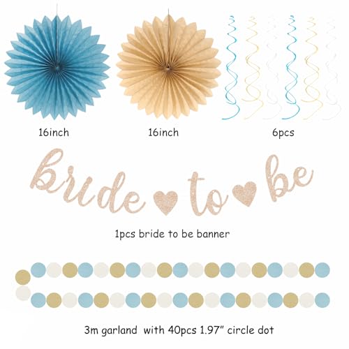 Image of Beige-Champagne-Blue Boho Bachelorette Party-Decorations - 21pcs Women Bridal Shower Banner Garland,Bride To Be Paper Streamers Lanterns,Flower Tissue Pom Poms Fan Favors Wedding Decor Huglony