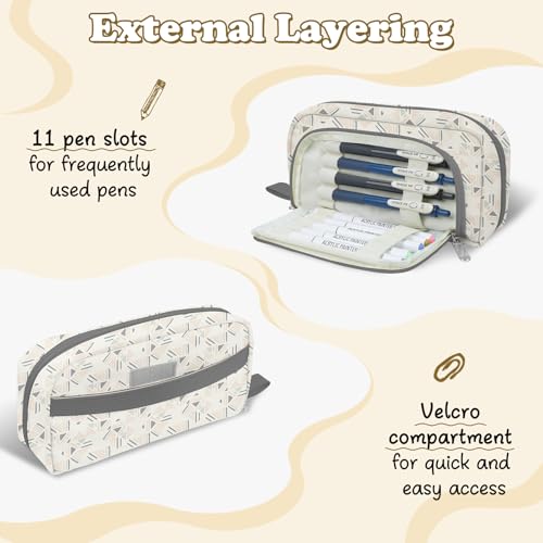 Image of Pencil Case for Teens Adults Girls, Large Capacity Pencil Pouch for Office College School, Multifunctional Portable Organizer for Cosmetics Stationery Supplies (Creamy Geometry)