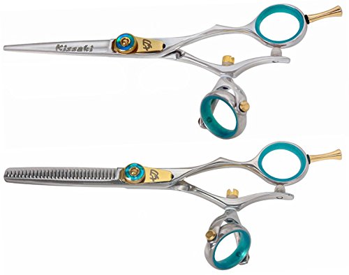 Kissaki Hair Scissors Gokatana 5.5 inches Silver B Hair Cutting Shears and Kanagawa 30 Tooth Silver B Thinning Shears Double Swivel Set Combo