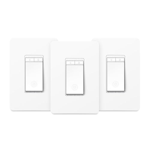Interruptor atenuador inteligente Kasa HS220P3, polo único, necesita cable neutro, interruptor de luz Wi-Fi 2.4GHz compatible con Alexa y Google Home, certificado UL, sin necesidad de hub, paquete de 3