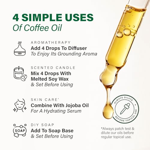 Image of 100% Pure Coffee Oil - 1 Fl Oz Coffee Essential Oil for Hair, Skin, Diffuser, Aromatherapy & DIY Soap Making Scent