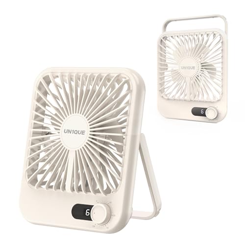 UN1QUE Slim Portable Desk Fan, 0-100 Speeds Adjustable Mini Fan, Rechargable Fan with Fragrance Function, Long Battery-Life Personal Fan for Home Outdoor, An Aromatherapy Tablet Included