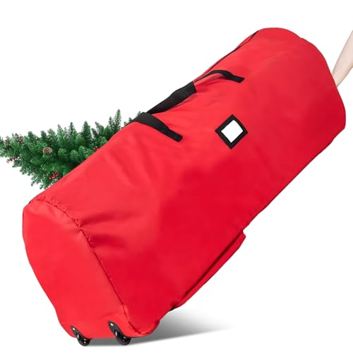 Christmas Tree Storage Bag with Wheels, 600D Oxford Xmas Tree Storage Bags,Large Christmas Tree Storage Box with Side Pocket,Rolling Bag for Storage Christmas Tree,Decorations Lights
