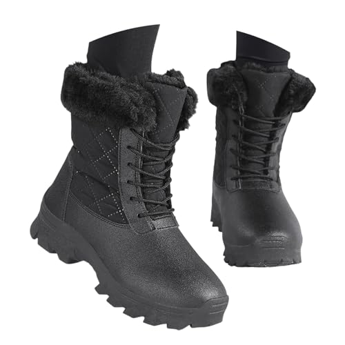Botas de nieve impermeables para mujer con forro de piel, botas de invierno antideslizantes para caminar y senderismo al aire libre, Black, 39 EU