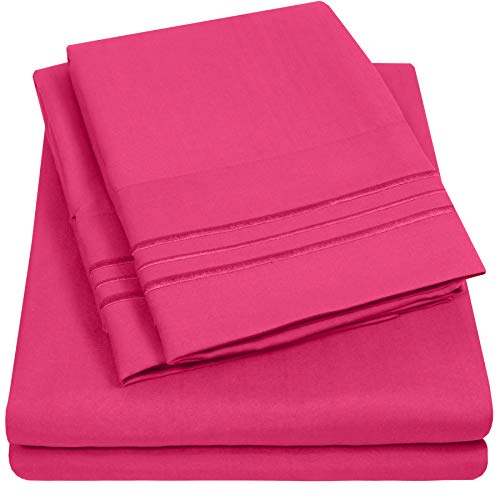 1500 Supreme Collection Twin XL Sheet Sets Fuschia - 3 Piece Bed Sheets and Pillowcase Set for Twin XL Mattress - Extra Soft, Elastic Corner Straps, Deep Pocket Sheets, Twin XL Fuschia by Sweet Home Collection - Used condition - US$16.21