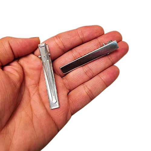Image of ROSAURA (5.5 CM 50 Pcs) Alloy Steel Single Prong Alligator Hair Clips Base for DIY Hair Accessories, Barrette Hair Clips for Bow Making, Salon, and Hair Styling (Silver Flat)