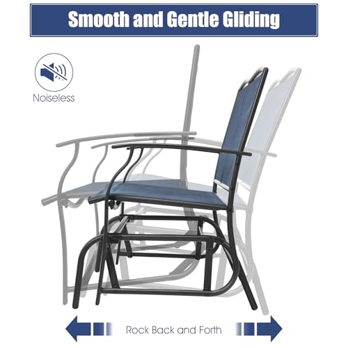 Image of Giantex Outdoor Glider Bench, Patio Glider Bench for Outside, Steel Frame, 400 Lbs Capacity, Ergonomic Swing Rocking Chair Loveseat, 2-Person Porch Swing Rocker for Backyard, Lawn, Balcony, Dark Blue