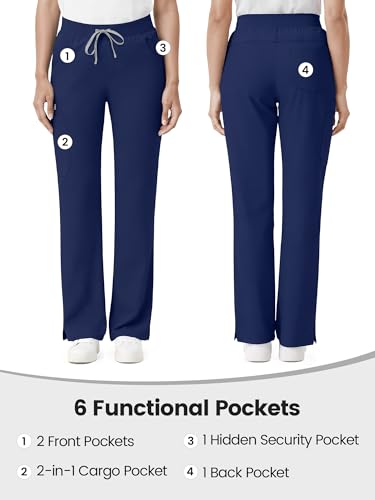 Image of Scrub Pants for Women - Straight Leg Medical Scrub Pants with 6 Pockets - Drawstring Soft Stretch Women Scrub Pant