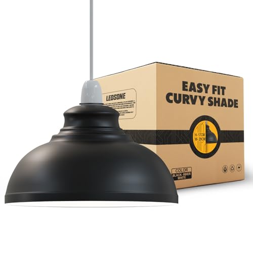 LEDSone 29cm Metal Lamp Shade, Retro Black Inner White Dome Ceiling Light Shade, Easy Fit Design, Indoor Use for Bedroom, Kitchen, Office, Living Room, Hallways, and More (Black Inner White)