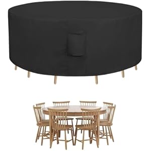 Easy-Going Round Patio Furniture Cover Waterproof Outdoor Dining Table and Chair Cover Anti-UV Outside Sectional Sofa Set Covers (62"DIA x 28"H, Black) Black 62"DIA x 28"H