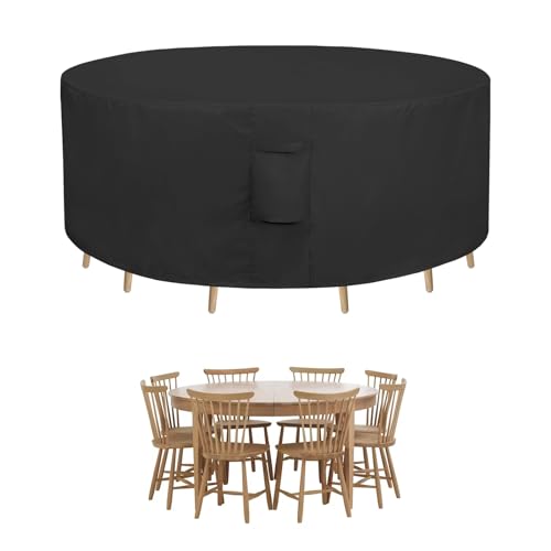 Easy-Going Round Patio Furniture Cover Waterproof Outdoor Dining Table and Chair Cover Anti-UV Outside Sectional Sofa Set Covers (62"DIA x 28"H, Black) Black 62"DIA x 28"H