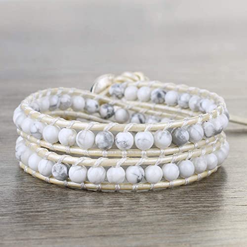 Kelitch 2 Wraps Bracelets Handmade Rope Beaded Friendship Bracelets Howlite Stone Hand Chain (White) #TOP1