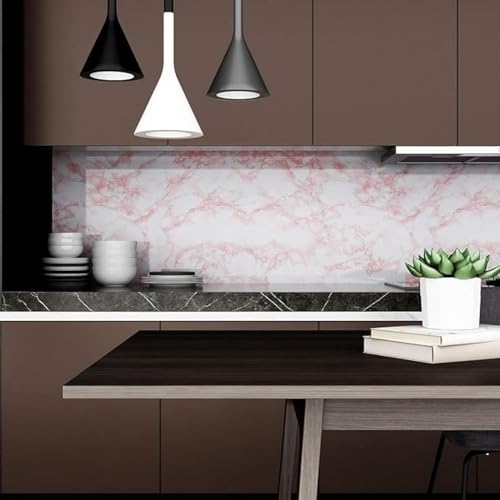 Image of FOKRIM Marble Wallpaper 45x300cm (14 SQFT) Sticker Wallpaper, Peel and Stick, Removable, Self-Adhesive, Waterproof, Decorative Wallpaper for Home, Kitchen, Bedroom, Office (Pink, 45X300)