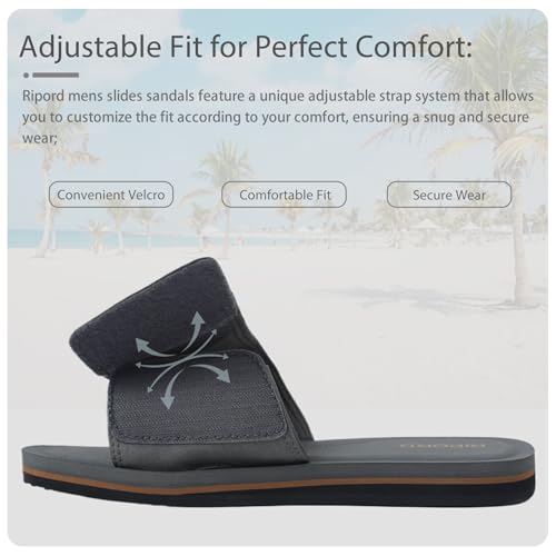 Ripord Mens Adjustable Slides Sandals Slip On Sandals Comfortable Athletic Anti-Slip Slides