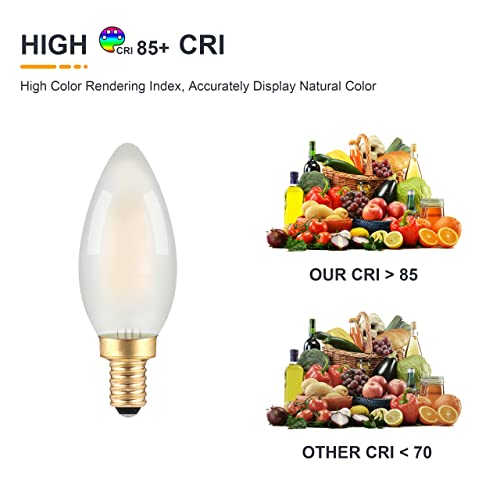 Tokcon Frosted E12 Led Candelabra Light Bulbs 25W Equivalent- 2W Dimmable Chandelier E12 Led Bulb- 2700K Soft Warm- B11 Vintage Candle Lightbulbs For Bedroom Pandent, Desk Lamp, Wall Lantern- 6 Count #TOP5