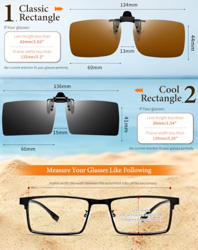 Image of Joopin 2 Pack Rectangle Clip on Flip up Sunglasses Polarized UV Protection