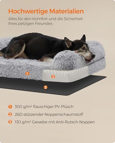 Feandrea FluffyHug Hundebett, Hundekissen Größe XL, Hundematte für mittelgroße und große Hunde, Hundesofa Noppenschaumstoff, Bezug abnehmbar und waschbar, 106 x 76 x 16 cm, Ombré-Grau PGW233G01V1