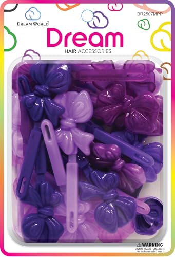 Dream World Self Hinge Barrette Soft Ribbon Purple Mix 28 Piece Pack BR2507MPP