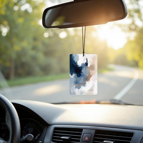 Image of Modern Abstract Abstract Car Air Freshener 4 Pcs, Boho Minimalist Blue White and Brown Hanging Air Freshener for Cars Closet Drawer Books, Girly Car Accessories Mirror Decor for Women